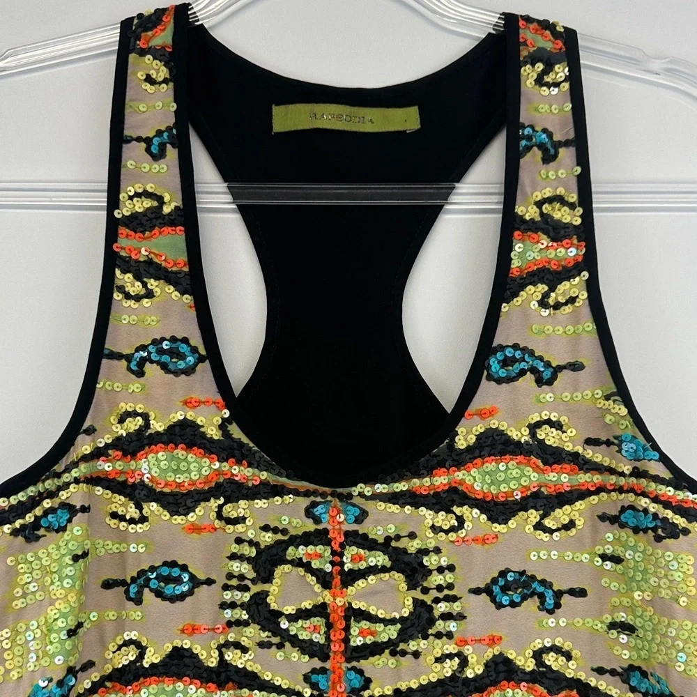 Rapsodia Sequin Kaleidoscope Print Racerback Tank Mini Dress XS